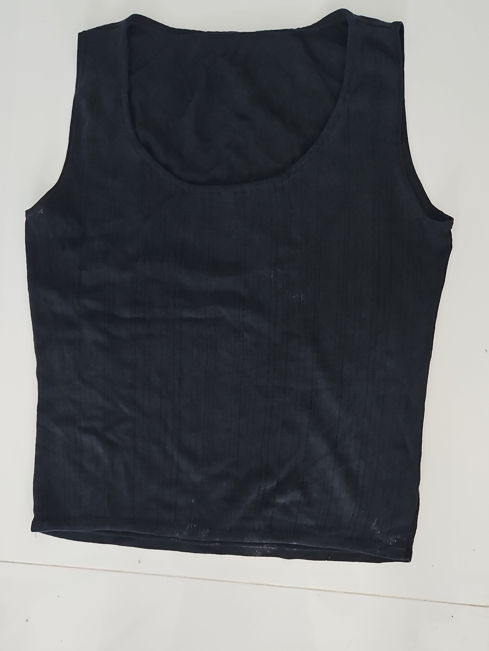 Scoop Neck Black Silk Blend Ribbed Tank Top - Women's Essential